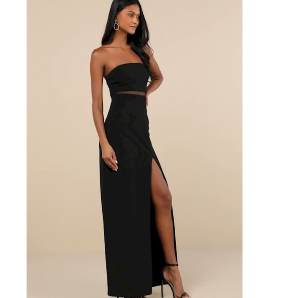 Lulus Enticing Silhouette Black Mesh Strapless Maxi Dress Size Medium NWOT - Picture 2 of 5